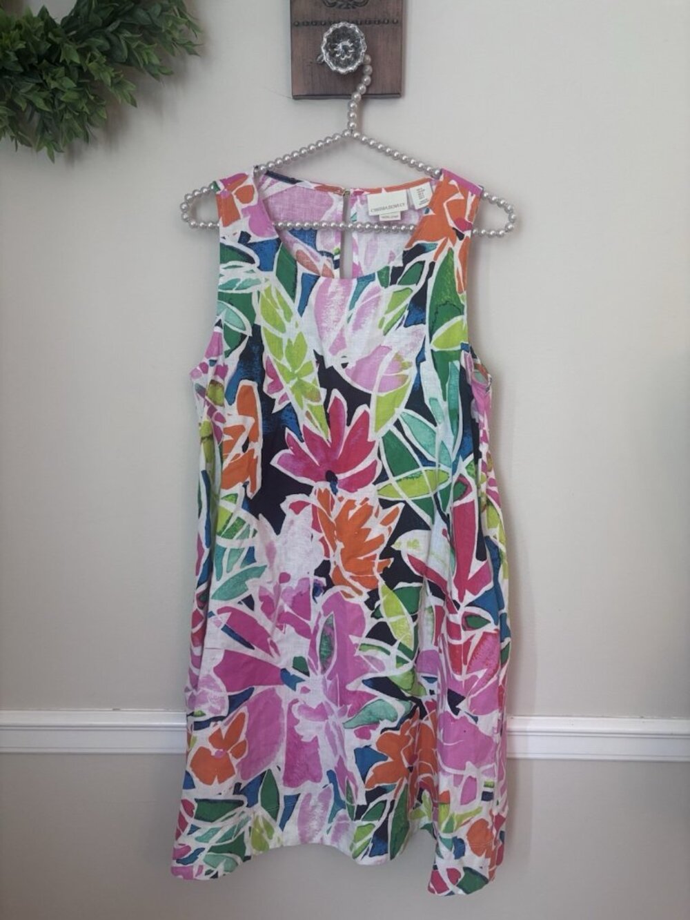 Cynthia Rowley Womens Size Small Floral Linen Dress Sleeveless Pockets